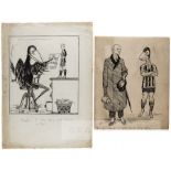 Six Newcastle United caricatures by Alfred Kingsley Lawrence, circa 1920, the first featuring