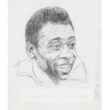 Paul Trevillion (British, b.1934), PELE, pencil sketch of the legendary Brazilian footballer, signed