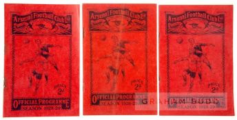 Sixteen Arsenal home programmes from the 1928-29 season, v Derby, Bolton, Birmingham,