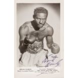 Former World heavyweight Champion Ezzard Charles signed b & w promotional card, depicting Ezzard