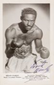 Former World heavyweight Champion Ezzard Charles signed b & w promotional card, depicting Ezzard