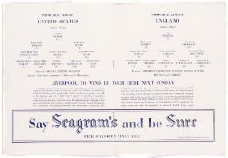 Match programme for the 1953 Coronation Celebration International friendly between USA and England