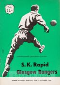 SK Rapid Vienna v Glasgow Rangers programme 8th December 1964, European Cup tie, light staining on