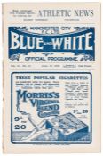 Manchester City 'Blue & White' official programme v Stoke, at Hyde Road, 20th April 1918, Vol. 11