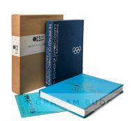 Sapporo 1972 Winter Olympic Games Official Report, blue hardcover with silvered inscription and