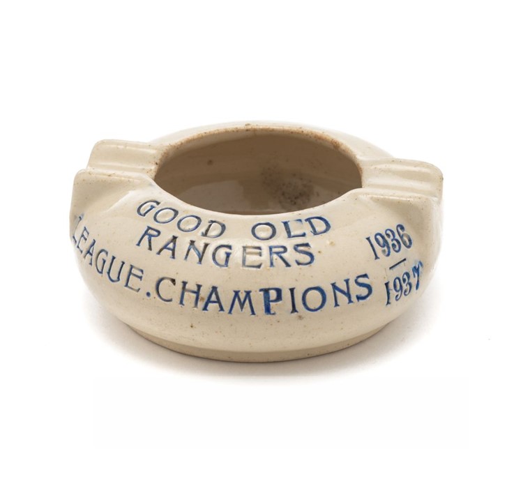 1936-37 Glasgow Rangers League Division One Champions glazed ashtray, of typical squat form, incised