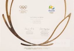 2016 Rio de Janeiro Olympic Games gold medal winners’ diploma awarded to Viktoria Kalinina in the