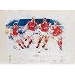 Arsenal 'Back Four' artist's proof print by Gary Keane, dated 1999, featuring Tony Adams, Steve