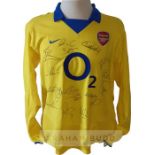 Arsenal FC 2003-04 Invincibles team-signed yellow replica away jersey, 15 signatures comprising