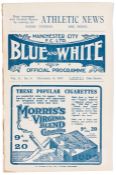 Manchester City 'Blue & White' official programme v Burnley, at Hyde Road, 15th December 1917,