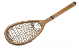 A tilt-headed Lawn Tennis racquet by Henry Malings of Frances Street, Woolwich, circa 1875, the