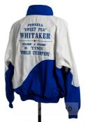 Pernell Whitaker former four weight World Champion worn training jacket, the blue and white zipped