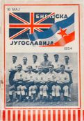 Yugoslavia v England international match programme played in Belgrade 16th May 1954, some