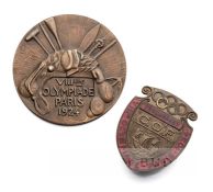 1924 Paris Olympic Games bronze third-place prize medal, designed by Andre Rivaud, circular form,