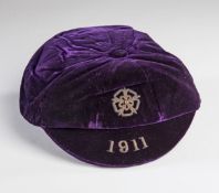 Jesse Pennington's purple England v Scotland international cap, 1911, purple velvet cap