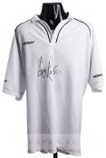 Greg Rusedski signed tennis shirt, white shirt by Donnay, signed in black marker pen to the chest