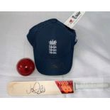 England Cricket Test Captain Joe Root signed memorabilia, comprising: England Cap, signed in gold;