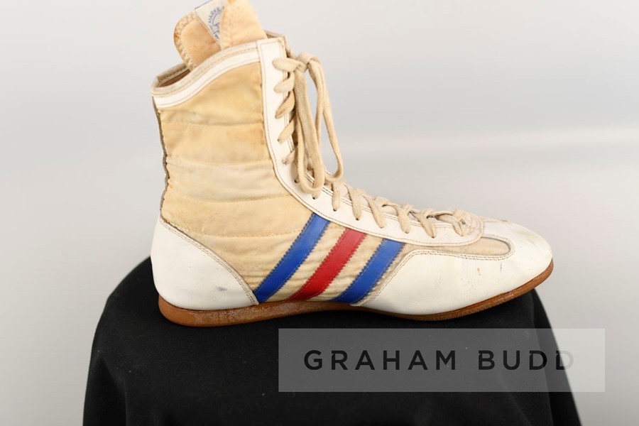 Muhammad Ali signed Adidas boxing boot, white left-footed boot with ...
