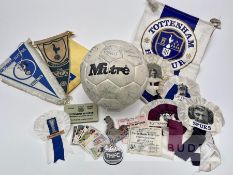 Tottenham Hotspur team signed Mitre football and fan memorabilia, circa 1985, signatures include