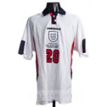 Michael Owen white England No.20 1998 World Cup jersey, short-sleeved, inscribed ENGLAND FIFA