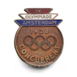 1928 Amsterdam Olympic Games bronze and enamelled competitor’s lapel badge, decorated with the