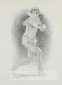 William Geldart (British), Ivan Lendl, pencil portrait of Ivan Lendl playing a backhand, signed by