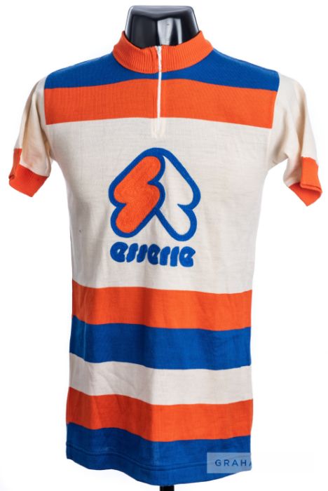1971 white, orange and blue vintage Esserre Cycling race jersey, scarce, wool and acrylic short-