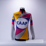 1980 pink, grey, yellow and blue Canadian CAAP Cycling race jersey, scarce, polyester long-sleeved