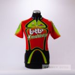 1998 red, green and black Lotto Mobistar Cycling race jersey, scarce, polyester short-sleeved jersey