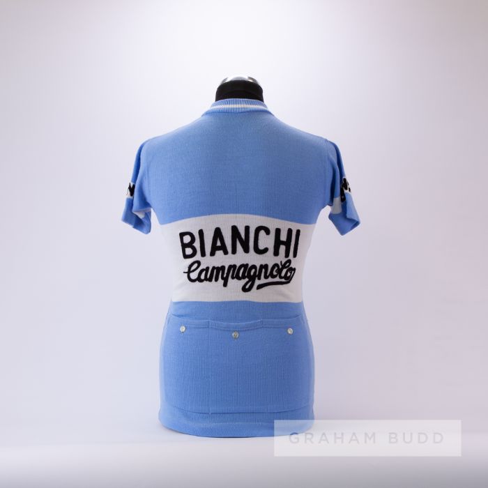 1970s light blue and white vintage Bianchi Campagnolo Cycling race jersey, scarce, acrylic short- - Image 2 of 4