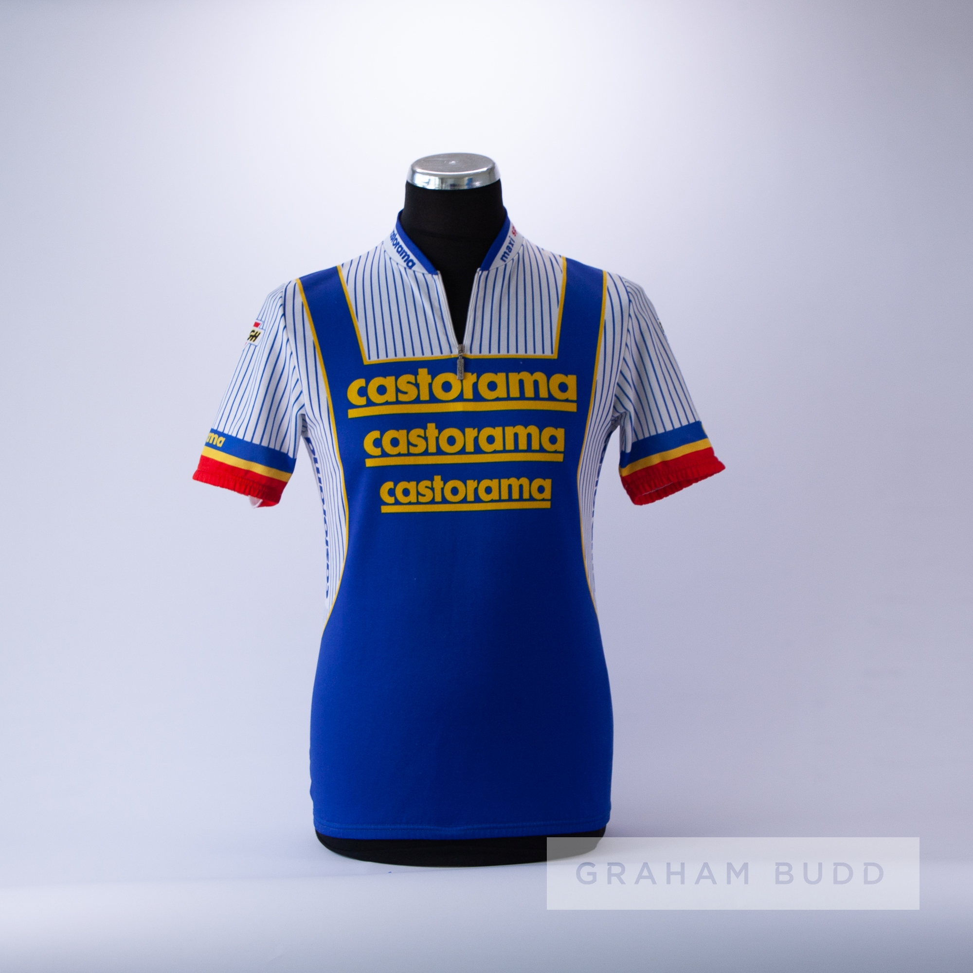 1990 white, blue, red and yellow Castorama Raleigh Classic Cycling team race jersey, scarce, - Image 3 of 4