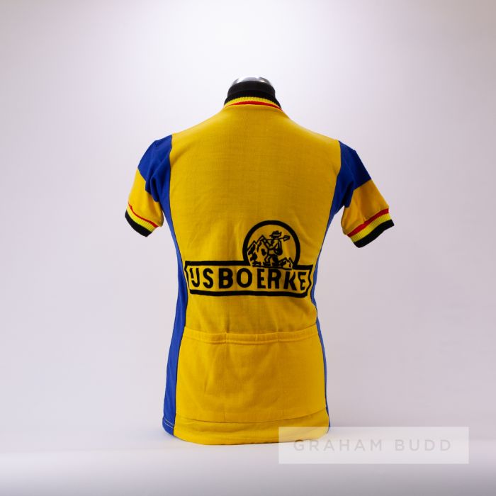 A yellow, blue and red vintage Usboerke Belgium Cycling team race jersey, scarce, acrylic short- - Image 2 of 4