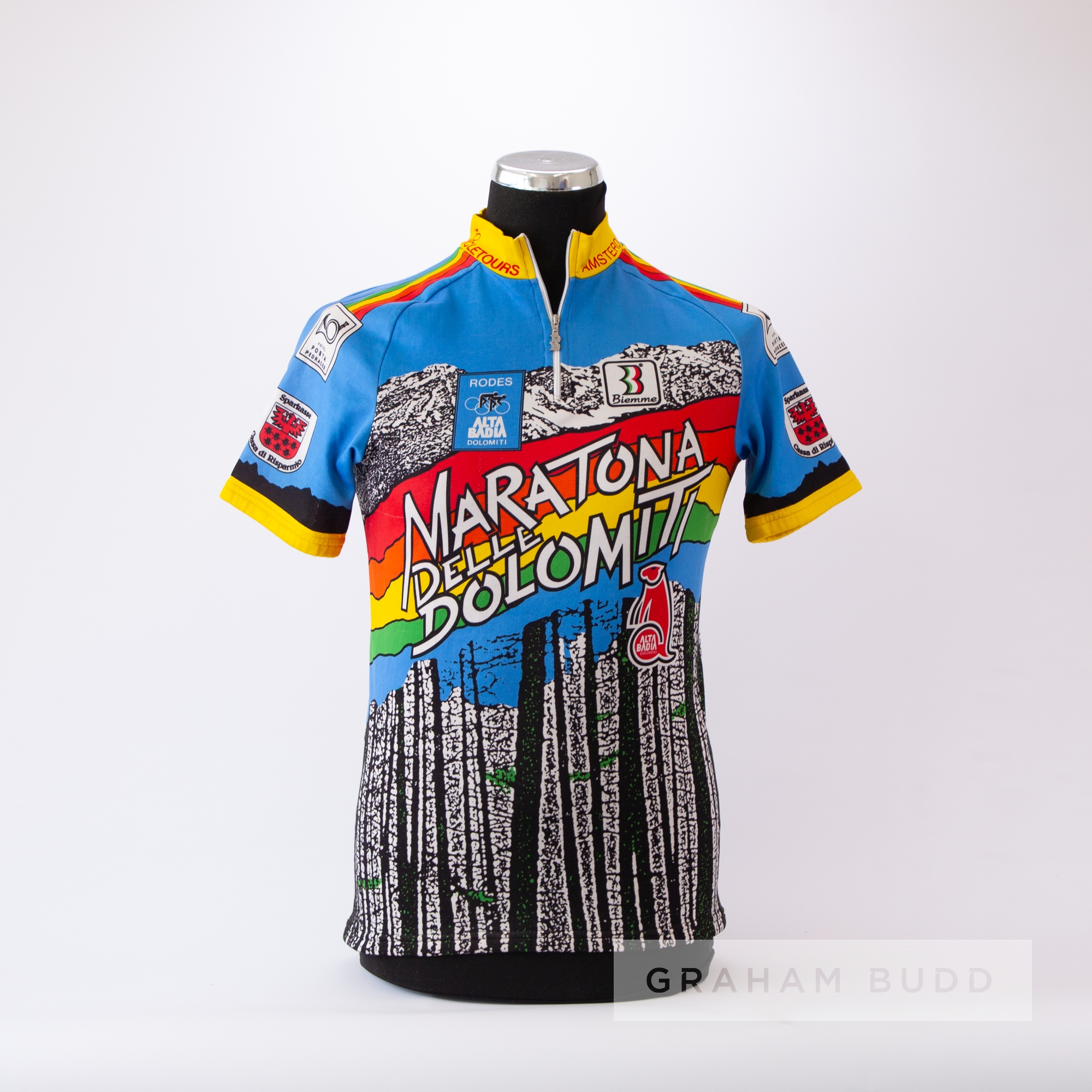 1987 blue, yellow, red, green and orange Italian Marathon Delle Dolomiti Cycling race jersey, - Image 3 of 4