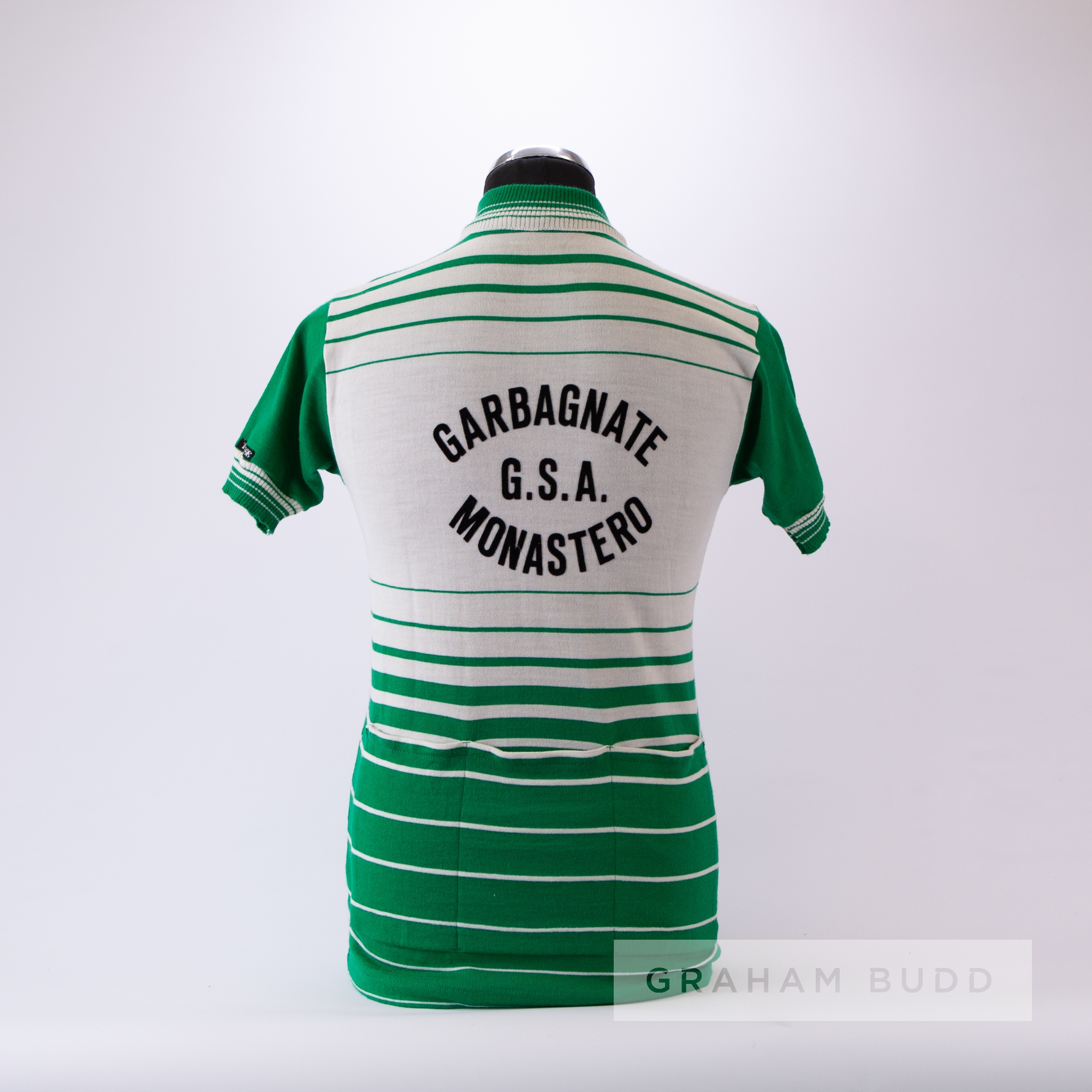 1974 green and white vintage Italian Garbagnate Monastero Cycling race jersey, scarce, wool and - Image 4 of 4