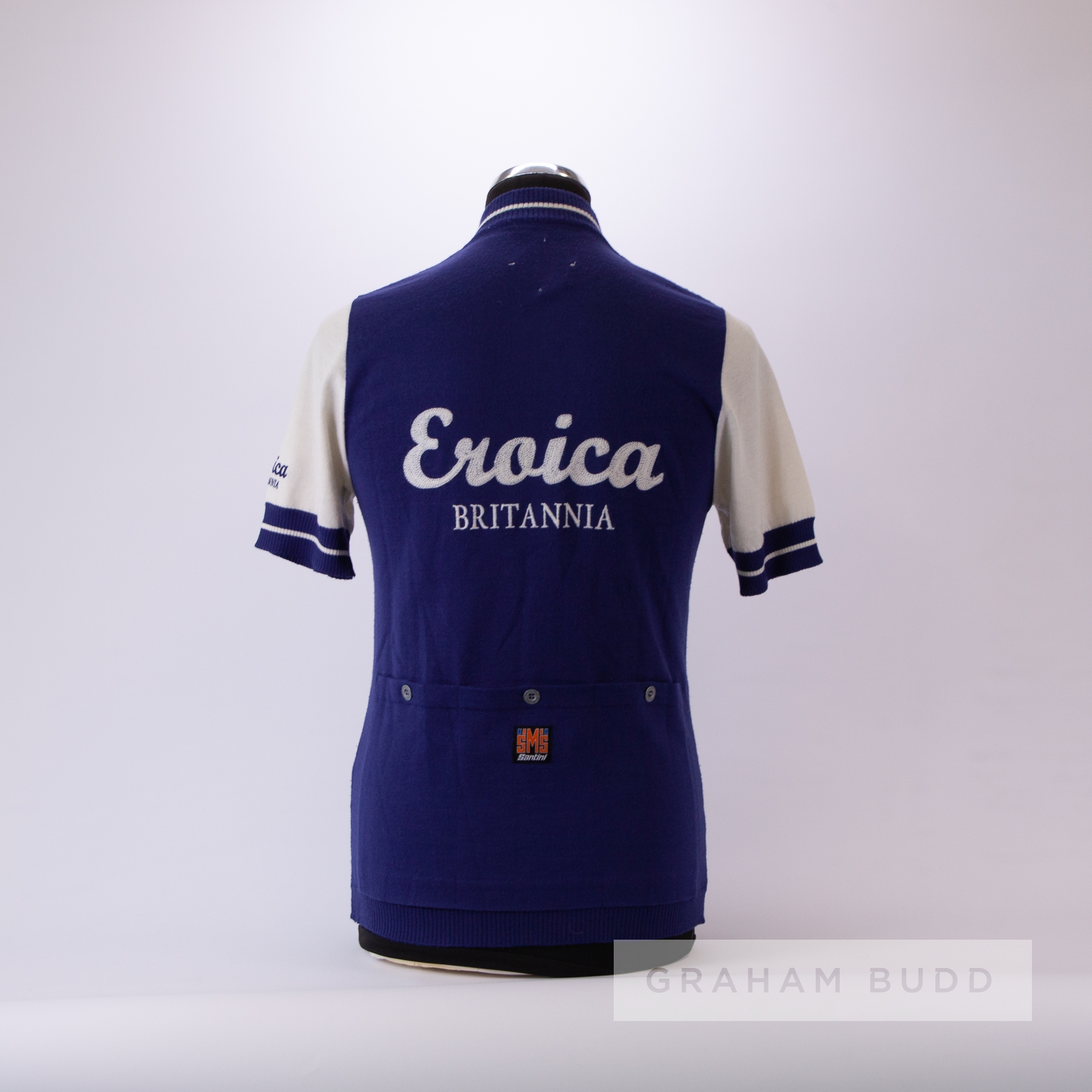 1977 blue and white vintage GB Eroica Britannia replica Cycling race/tour jersey by Santini, scarce, - Image 4 of 4