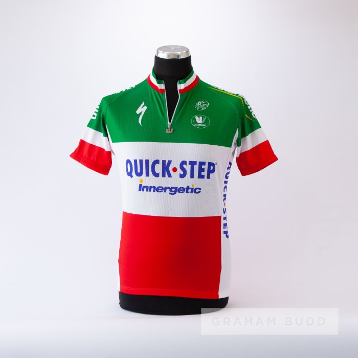 2005 green, white and red Belgium Quick Step Cycling race jersey, in the style worn by champion