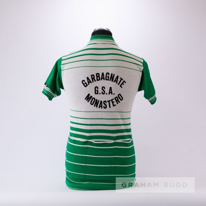 1974 green and white vintage Italian Garbagnate Monastero Cycling race jersey, scarce, wool and - Image 2 of 4
