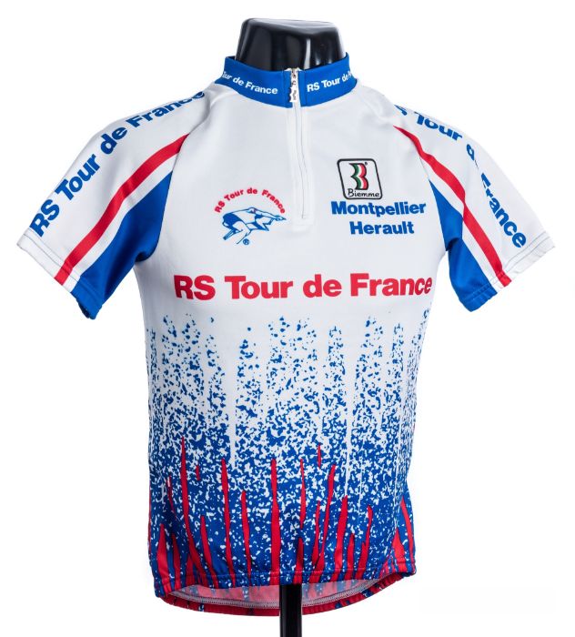 2000 white, red and blue Italian Biemme Radio Spares Tour de France Cycling race jersey,  scarce,