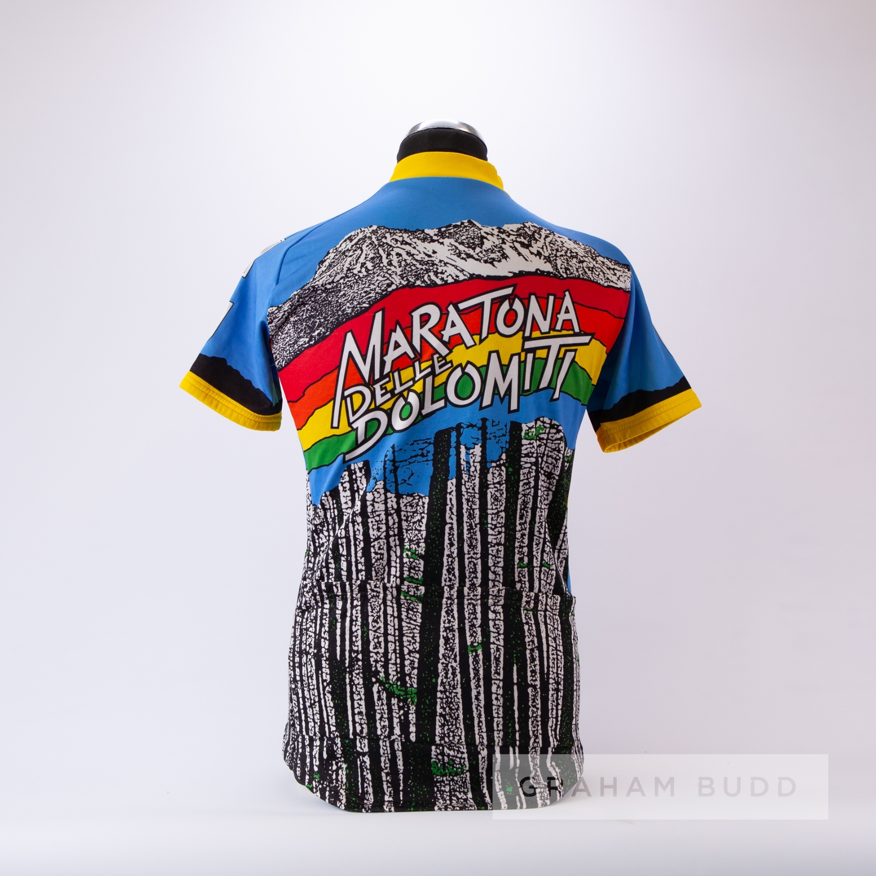 1987 blue, yellow, red, green and orange Italian Marathon Delle Dolomiti Cycling race jersey, - Image 4 of 4