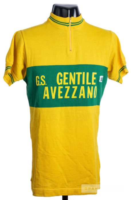 1975 yellow and green vintage Avezzano Cycling race jersey, scarce, wool and acrylic short-sleeved