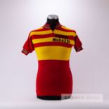 1975 red and yellow vintage Italian Nerviano Cycling race jersey, scarce, wool and acrylic short-