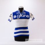 1982 white, blue and black Cycles Gitane Cycling race jersey, scarce, acrylic short-sleeved jersey