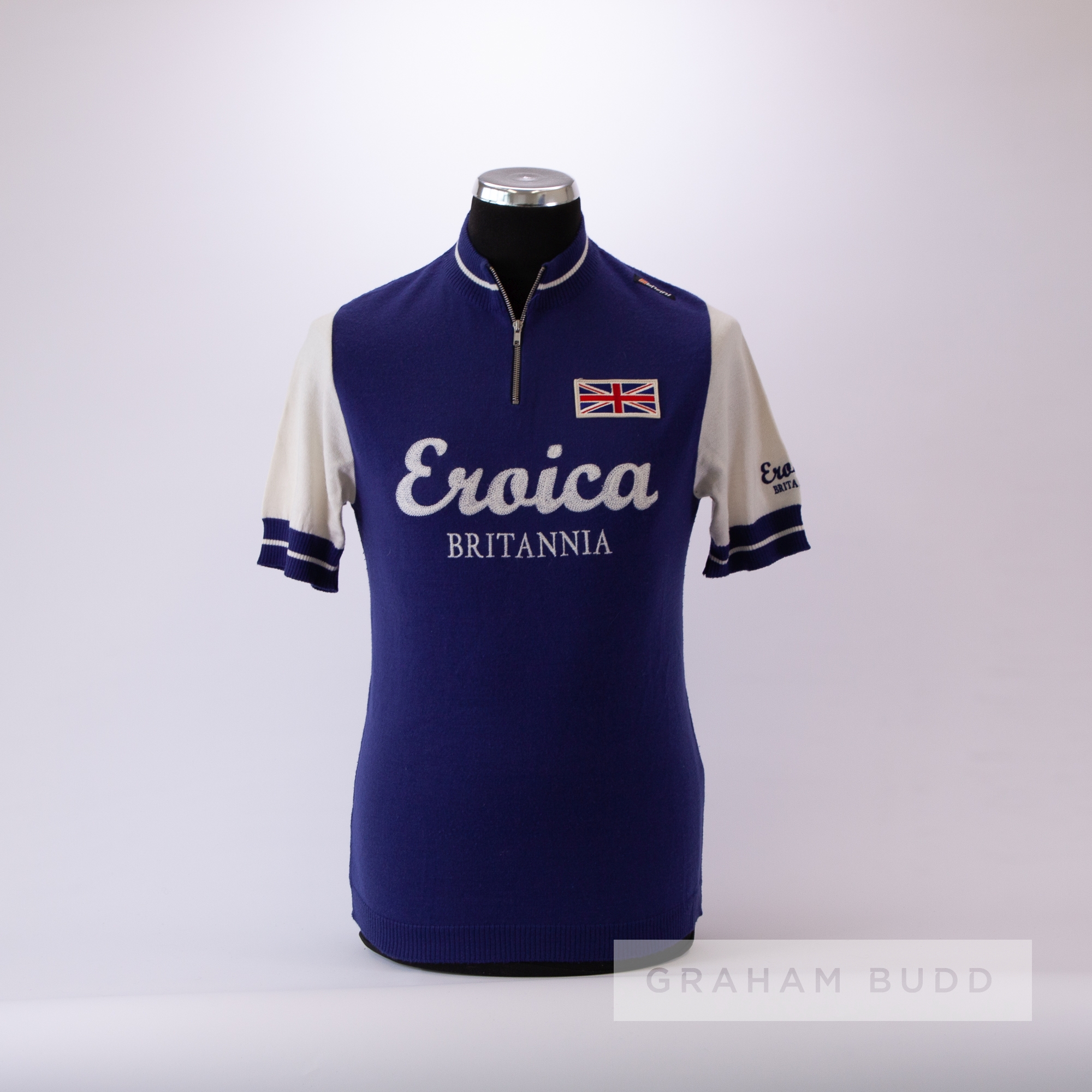 1977 blue and white vintage GB Eroica Britannia replica Cycling race/tour jersey by Santini, scarce, - Image 3 of 4