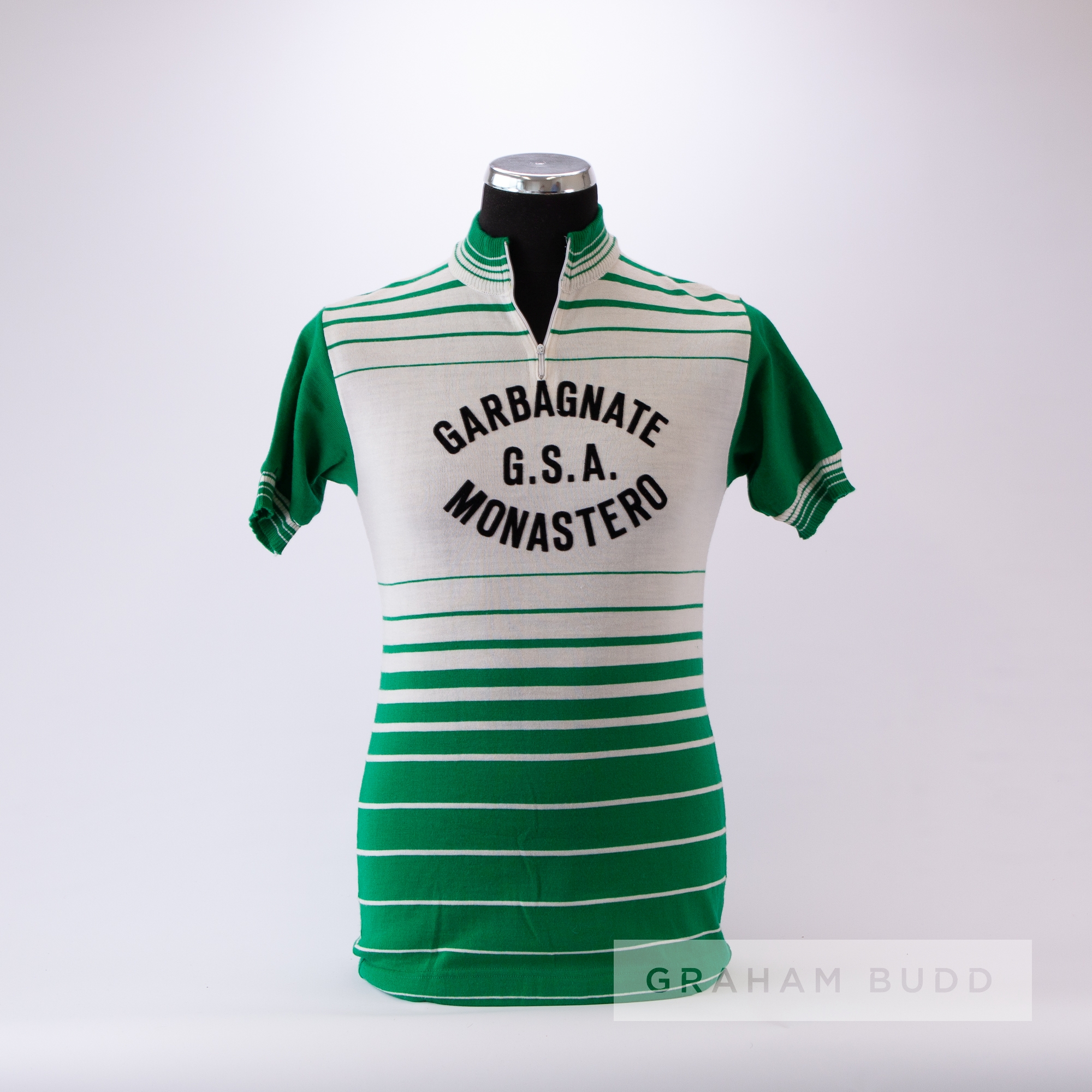 1974 green and white vintage Italian Garbagnate Monastero Cycling race jersey, scarce, wool and - Image 3 of 4