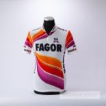 1986 white, orange, red and purple Fagor Cycling race jersey, scarce, synthetic short-sleeved jersey