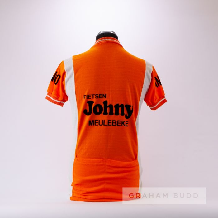 1984 orange and white Johny Meulebeke Cycling race/tour jersey, scarce, acrylic short-sleeved jersey - Image 2 of 4