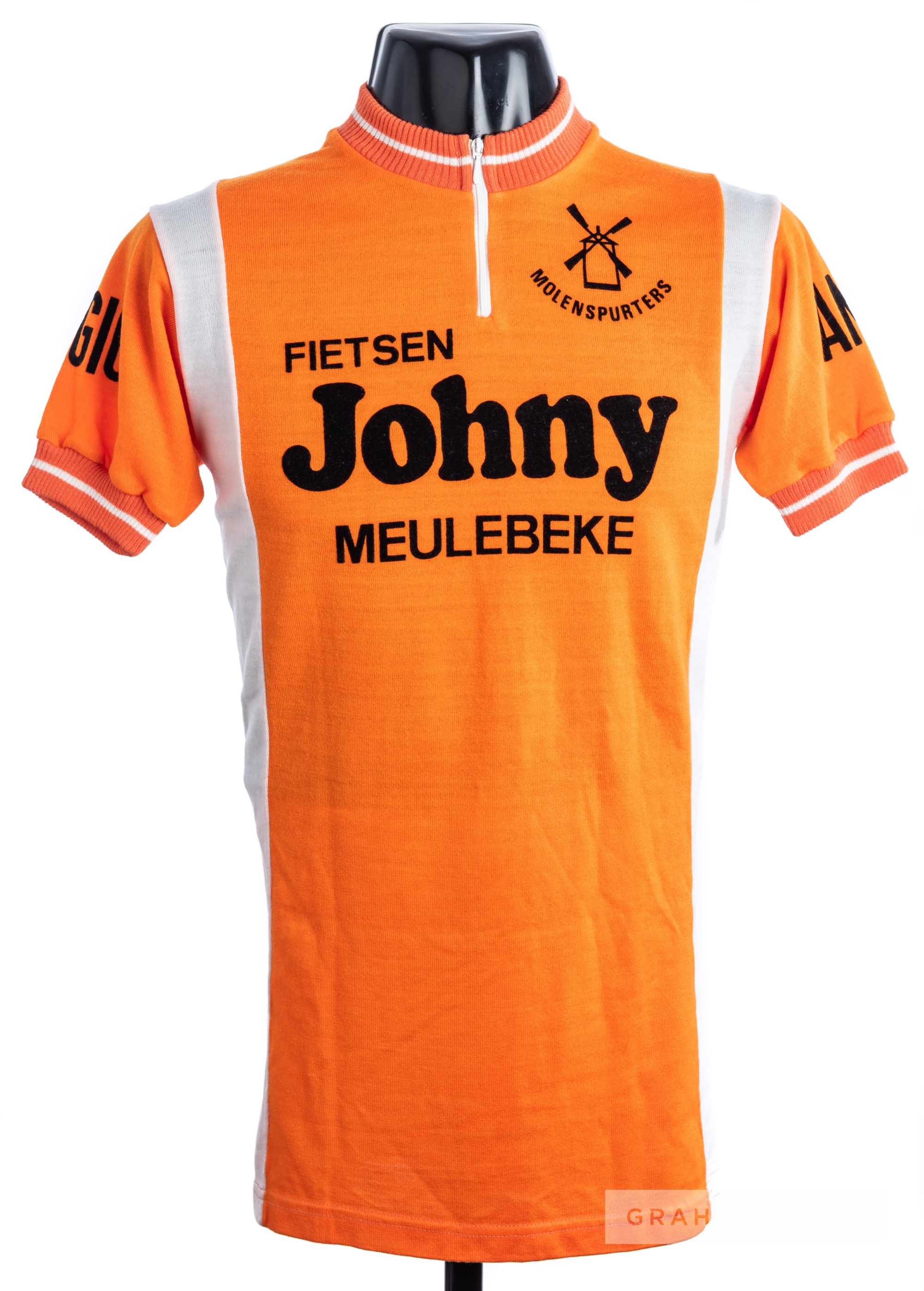 1984 orange and white Johny Meulebeke Cycling race/tour jersey, scarce, acrylic short-sleeved jersey - Image 3 of 4