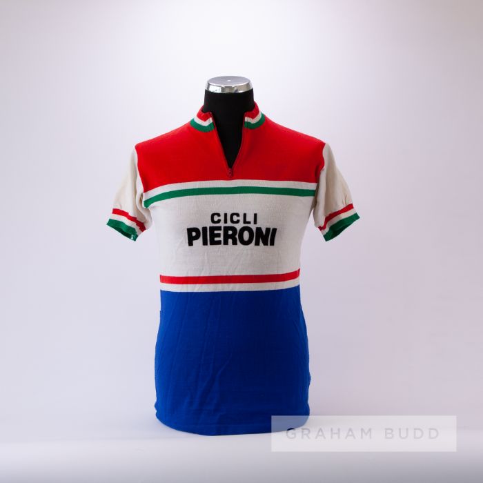 1982 red, white, blue and green Cicli Pieroni Cycling race jersey, scarce, wool and acrylic short-