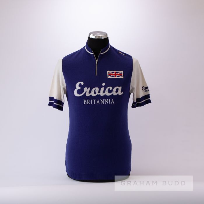 1977 blue and white vintage GB Eroica Britannia replica Cycling race/tour jersey by Santini, scarce,