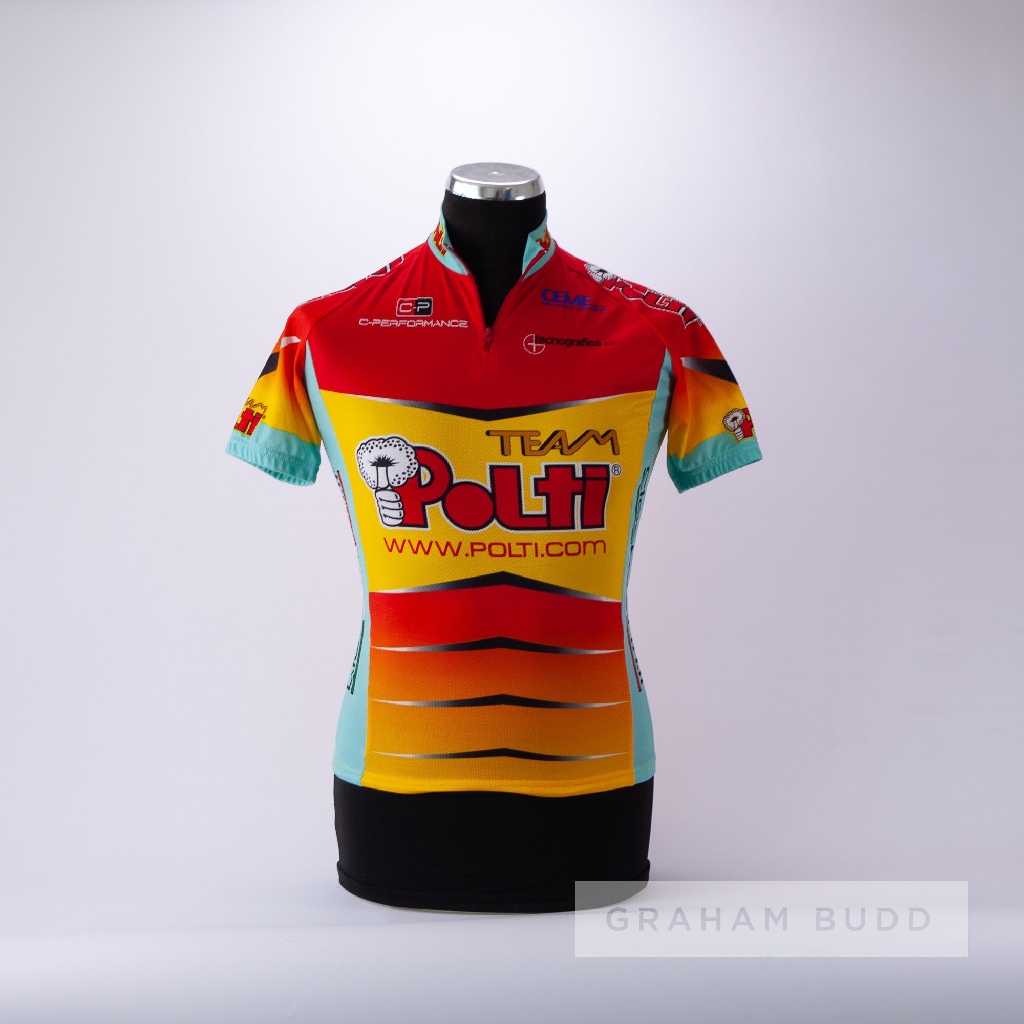 1994 red, yellow and aqua Italian Team Polti Vaporetto Cycling race jersey, scarce, polyester - Image 3 of 4